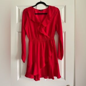 Express - Red Long Sleeve Ruffle Dress